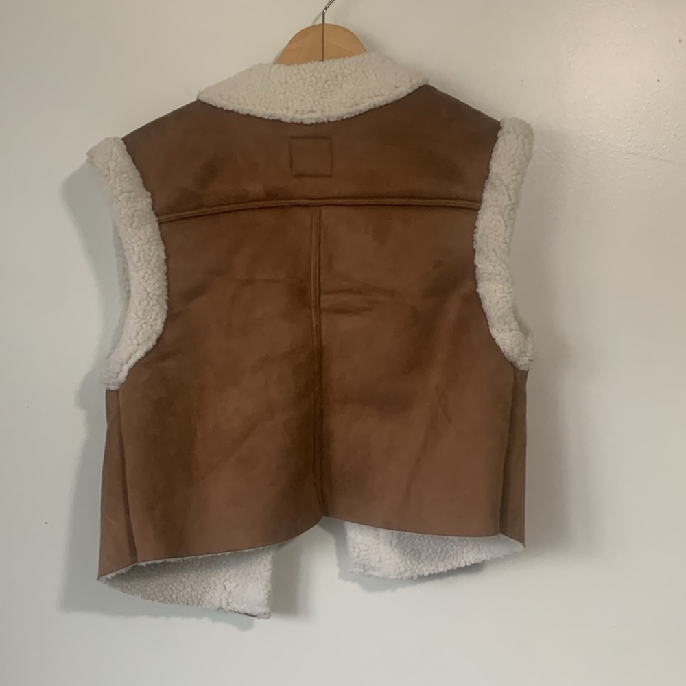 Brown and Cream Suede Shearling Suko Jeans Vest Woman S - Picture 4 of 6